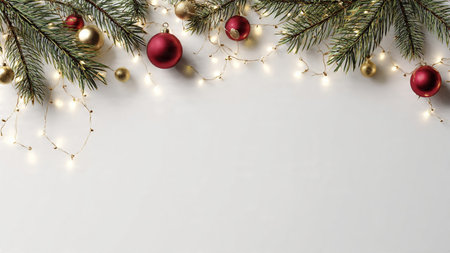 Elegant minimalist Christmas background with pine branches and soft glow.