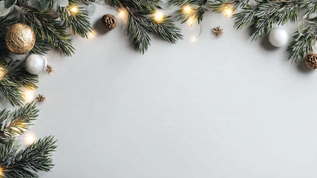 Clean and elegant Christmas background with pine greenery.