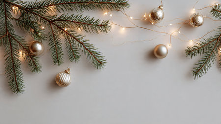 Minimalist Christmas background featuring subtle ornaments and lighting.