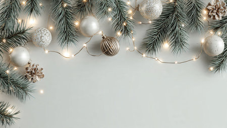 Clean minimalist Christmas design featuring natural pine branches on white.