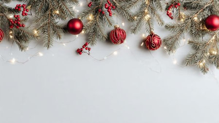 Minimalist Christmas background featuring subtle ornaments and lighting.の写真素材