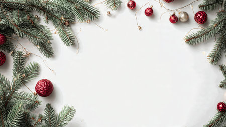 Contemporary holiday background with pine branches and modern style.