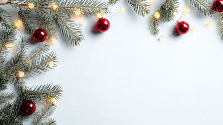 Contemporary holiday background with pine branches and modern style.の写真素材