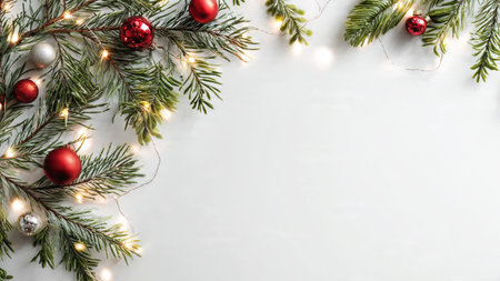 Minimalist holiday background with soft lighting and decorations.の写真素材