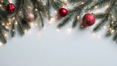 Simple clean Christmas background featuring pine decorations.