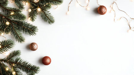 Elegant minimalist Christmas background with pine branches and soft glow.