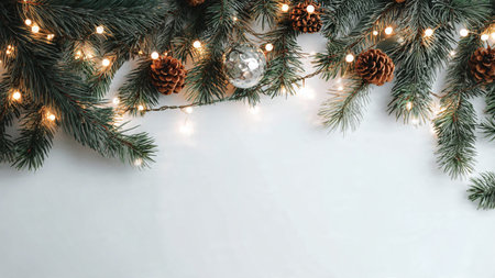 Minimalist Christmas background featuring natural pine elements.