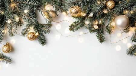 High-quality minimalist background with pine branches and white space.の写真素材