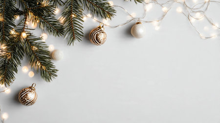 High-quality modern Christmas backdrop with pine branches and subtle lights.