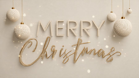 Elegant silver lettering accented with icy blues, creating a frosty yet welcoming premium Christmas design.の写真素材