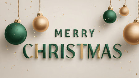 Luxurious gold details layered over emerald Christmas lettering.の写真素材