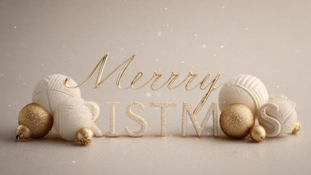 Silver Merry Christmas typography illuminated by cool blue glow, balanced with frosted ornaments and clean composition.の写真素材