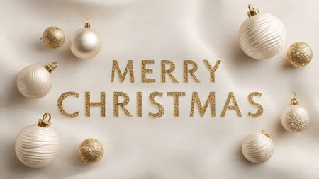 Green typography illuminated by soft gold glow and classic ornaments.の写真素材