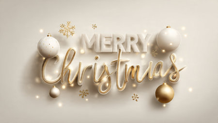 Minimal silver text and icy blue accents balanced with frosted ornaments for a modern festive aesthetic.の写真素材