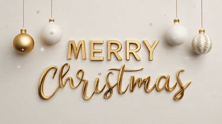 Minimal champagne-gold text with ivory accents for calm festive luxury.の写真素材