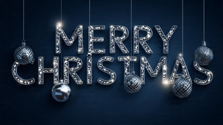 Green typography illuminated by soft gold glow and classic ornaments.の写真素材