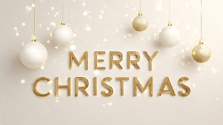 Modern luxury holiday design featuring gold typography and ivory tones.の写真素材