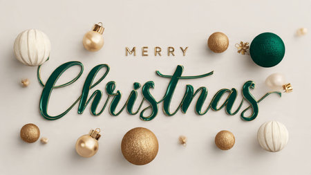 Emerald lettering paired with glowing gold accents for rich Christmas design.の写真素材