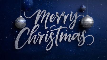 Rose-gold Merry Christmas typography with soft blush ornaments and warm glow.の写真素材