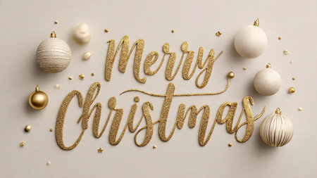 Elegant Christmas design featuring rose-gold text on a soft blush canvas.の写真素材