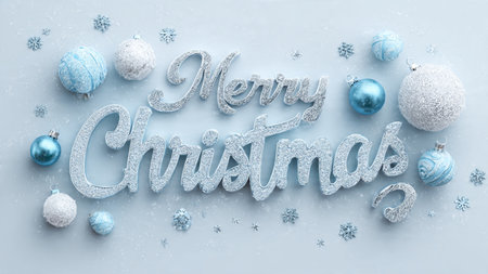 Cool blue lettering with silver accents creating a crisp winter night mood.の写真素材