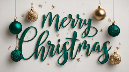 Elegant green Merry Christmas text with gold details and classic festive charm.の写真素材