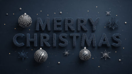 Modern silver typography with shimmering ice-blue reflections.