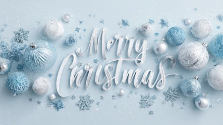 Rose-gold Merry Christmas typography with soft blush ornaments and warm glow.の写真素材