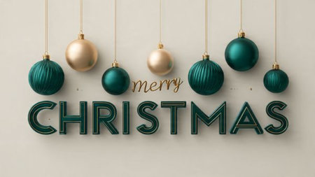 Rich emerald text illuminated by warm golden festive lighting.の写真素材