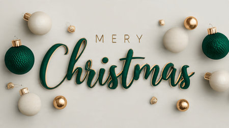 Champagne-gold text combined with ivory ornaments and warm glow for a timeless Christmas design.の写真素材