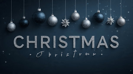 Blue typography illuminated with silver glow against a soft dark background.の写真素材