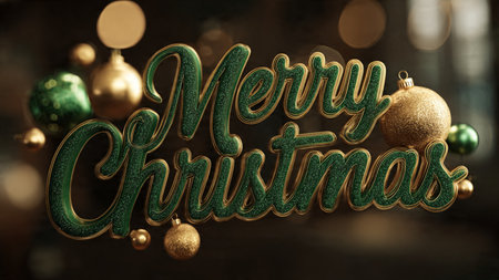 Merry Christmas and Happy New Year greeting card. Christmas baubles on dark background.の写真素材