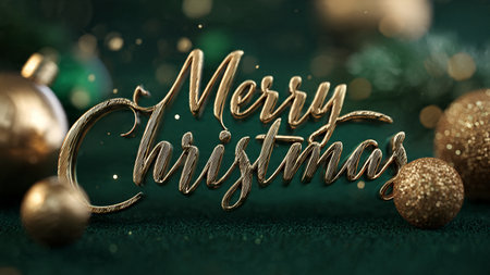 Merry Christmas gold lettering on green background. 3d renderingの写真素材