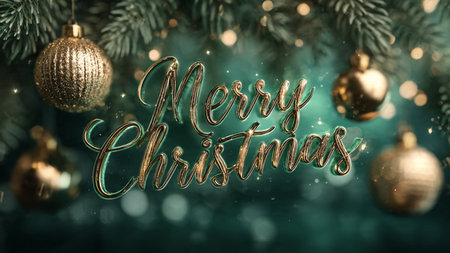 Merry Christmas lettering on blurred background with bokeh effectの写真素材