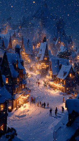 Christmas and New Year holidays in european old town. Beautiful winter landscape with snow covered houses in the village.の写真素材