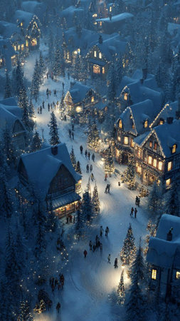 Winter village in the Carpathian Mountains, Ukraine. Christmas and New Year backgroundの写真素材