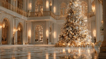 Christmas tree in the interior of the palace. 3d rendering.の写真素材