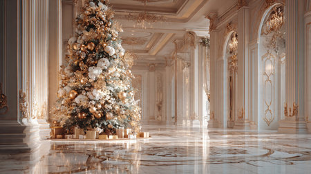 Luxury classic interior with Christmas tree. 3D Renderingの写真素材