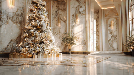 Christmas tree in the interior of the New Year's palace. Christmas backgroundの写真素材