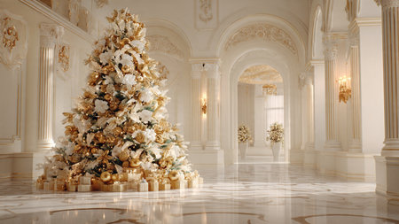 Christmas tree in the interior of the New Year's palace. 3d renderingの写真素材