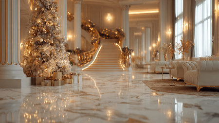 Christmas decorations in the lobby of the luxury hotel. 3d renderingの写真素材
