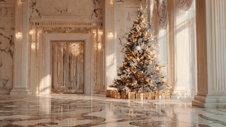 Christmas tree in the interior of the house. 3D rendering.の写真素材