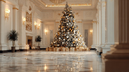 Christmas tree in the interior of the palace. 3d rendering.の写真素材