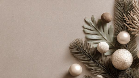 Contemporary Christmas background using neutral palette and minimalist composition.の写真素材