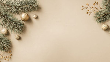 Rustic Christmas background emphasizing natural wood and greenery.の写真素材