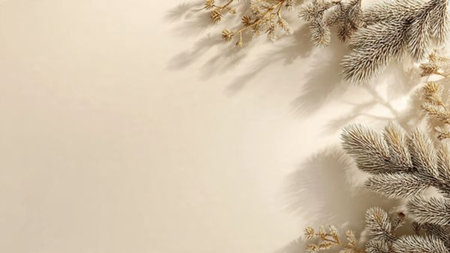 Warm and cozy Christmas flat lay background with festive decorations, balanced composition, and soft ambient lighting.の写真素材