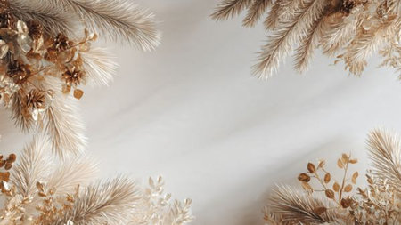 Christmas flat lay with inviting holiday elements and balanced visual layout.の写真素材