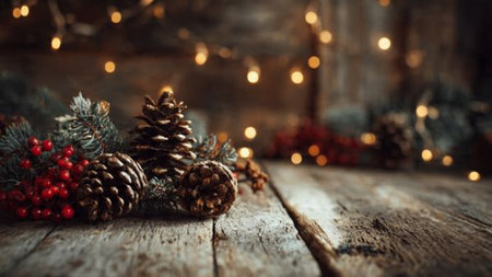 Classic red and gold Christmas background with festive glow.の写真素材