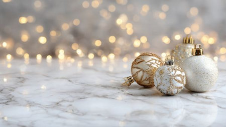 Luxurious red Christmas background with glowing lights.の写真素材