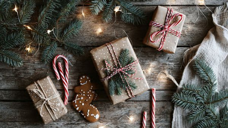 Luxury holiday background combining marble texture and gold details.の写真素材